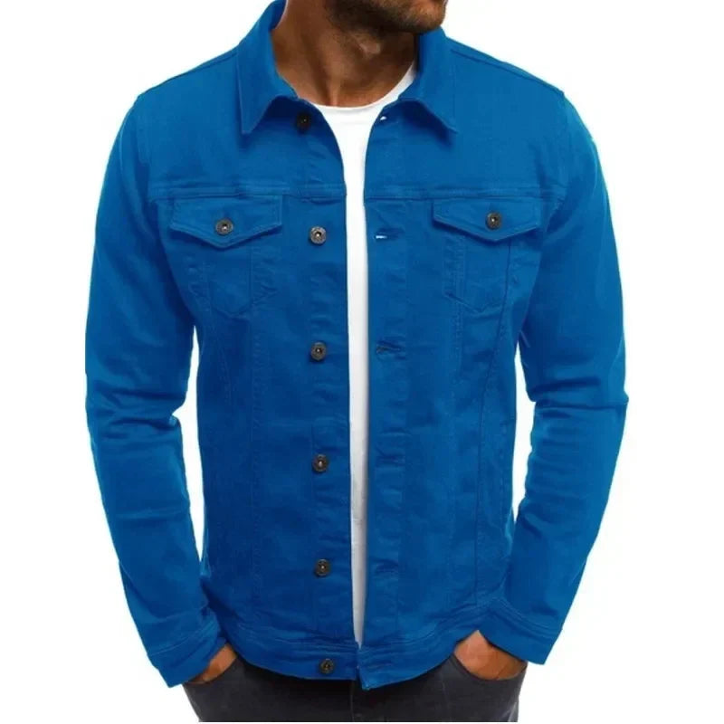 Mens Denim Streetwear Jacket Cotton Casual Slim Fit (Blue) OBA