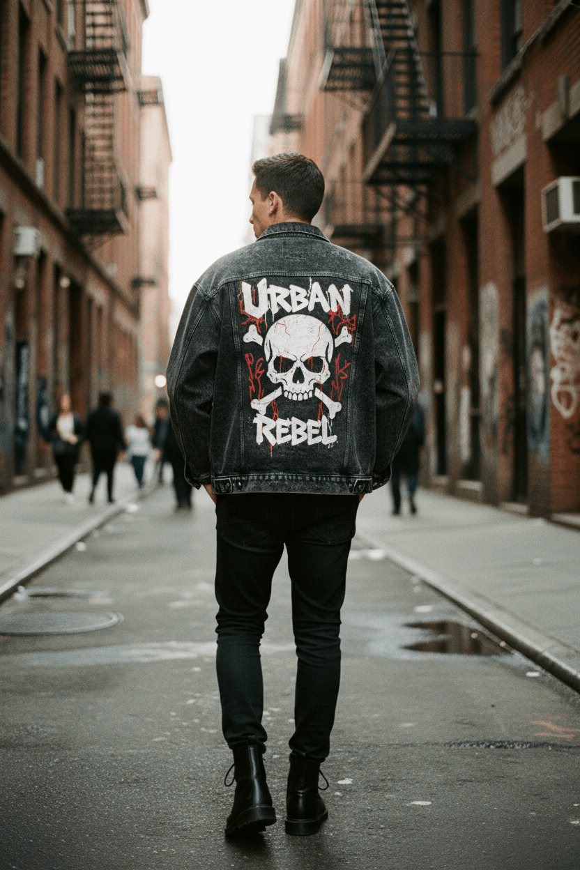 Black Denim Jacket Back View