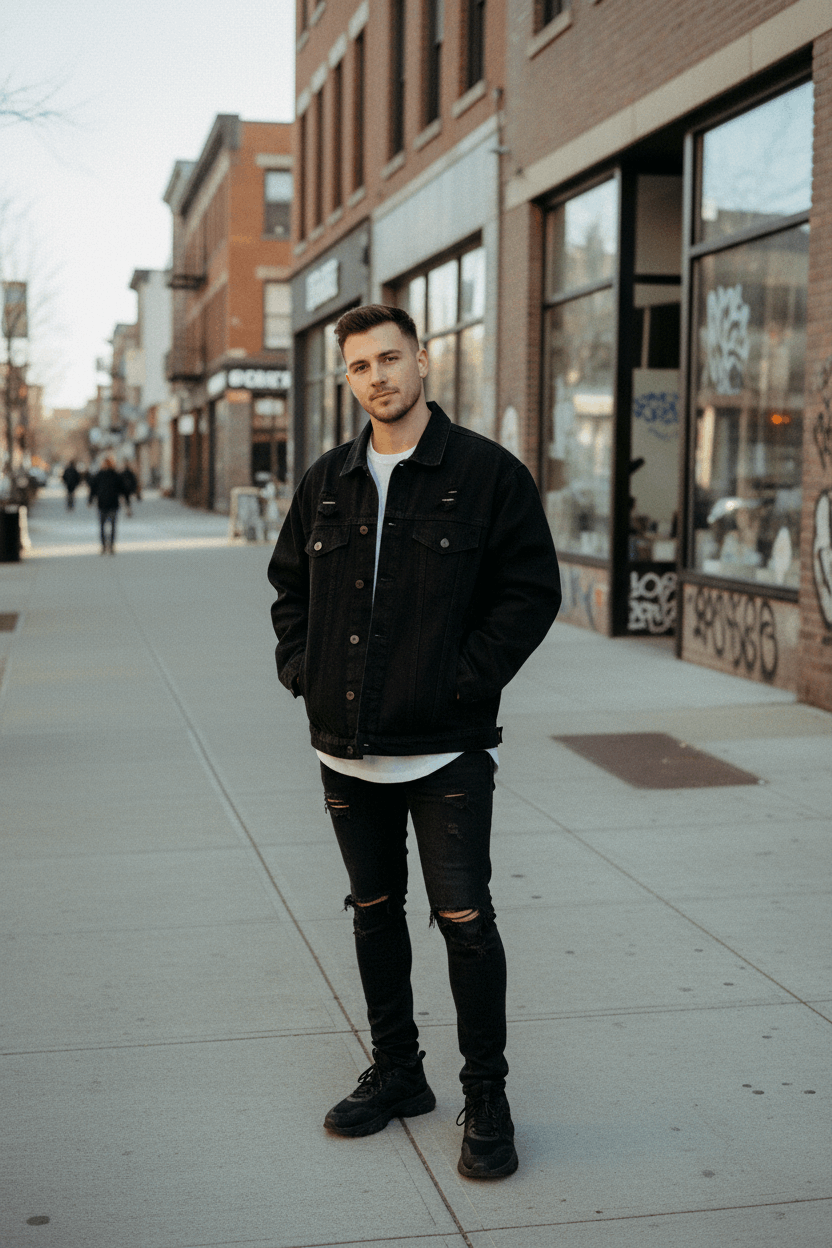 Black Denim Jacket Street Scene