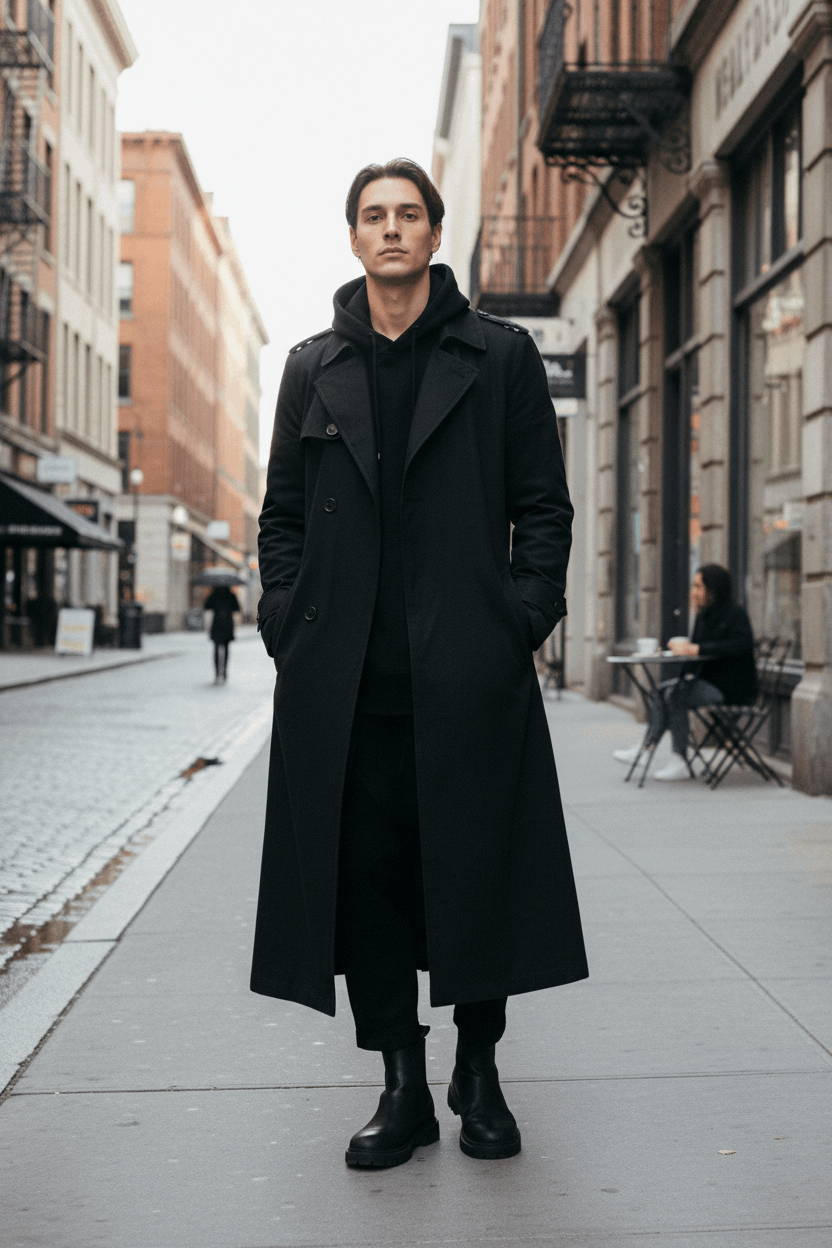 Black Trench Coat Quiet Street