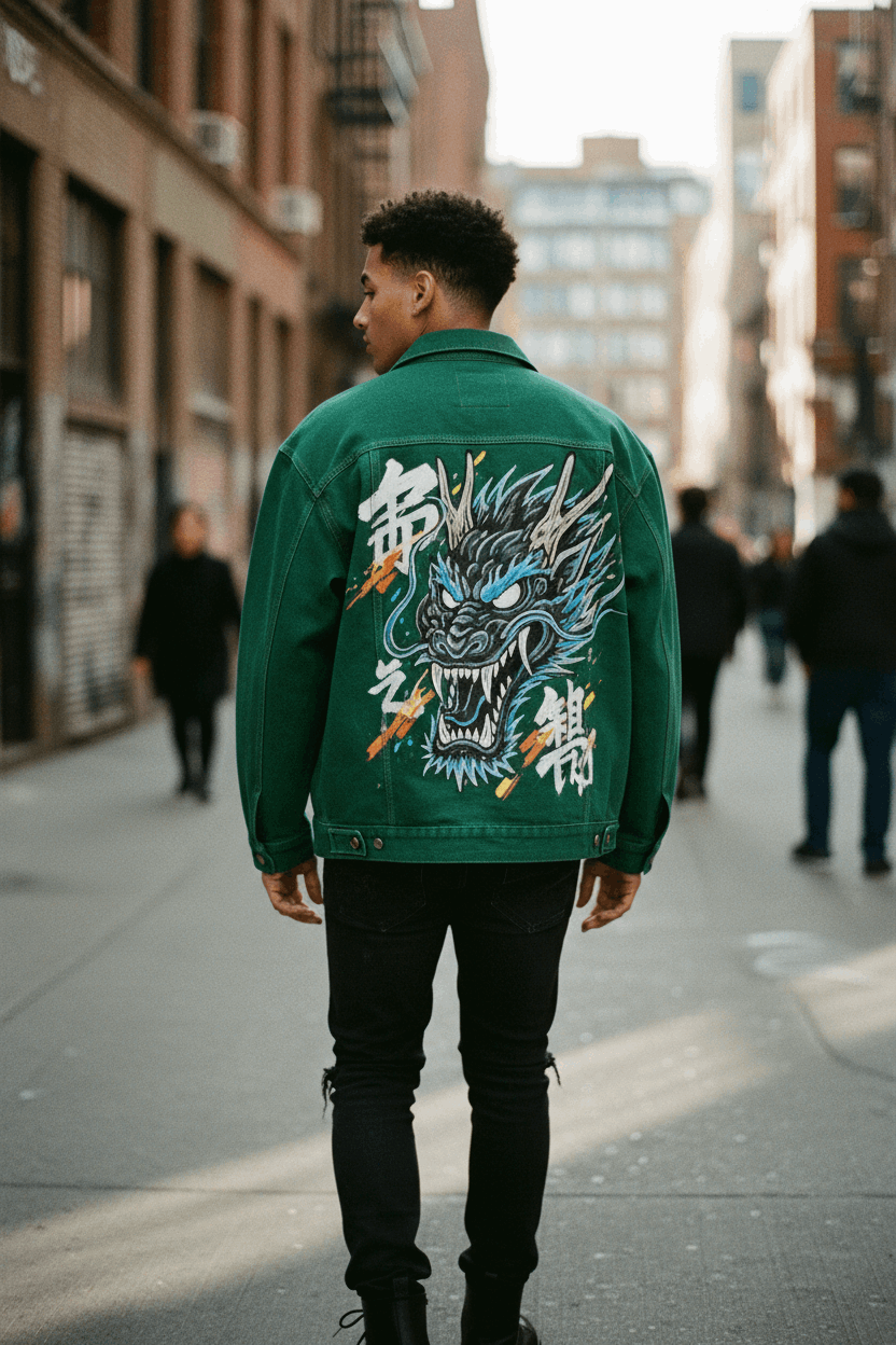 Green Denim Jacket Back View