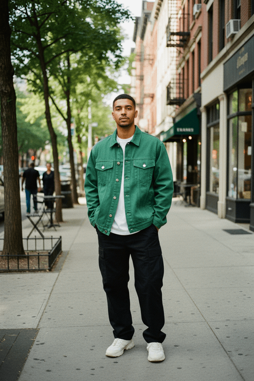 Green Denim Jacket Street Scene