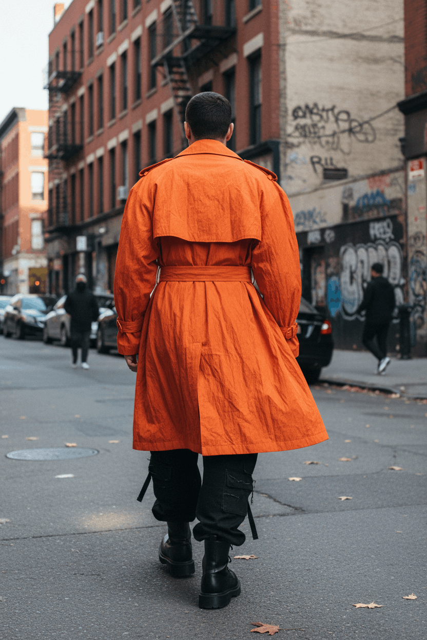 Orange Trench Coat Back View