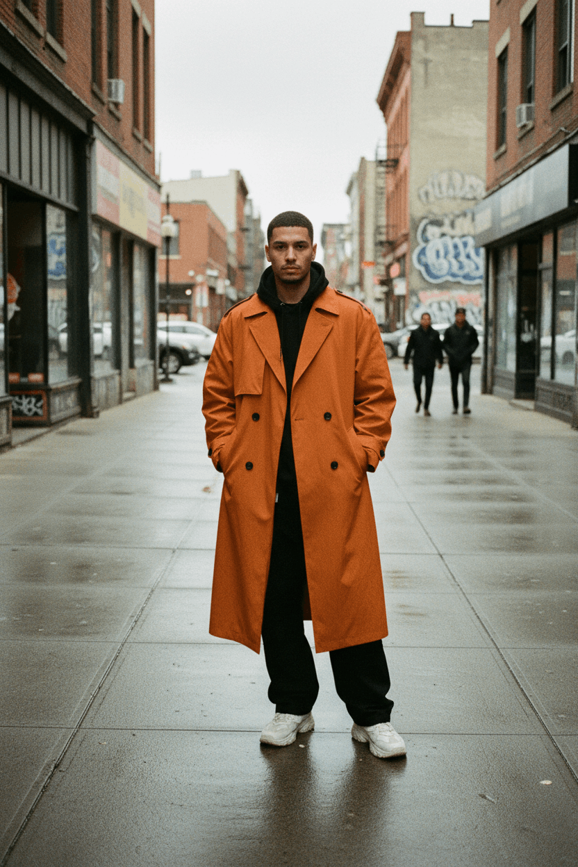 Orange Trench Coat Street Scene